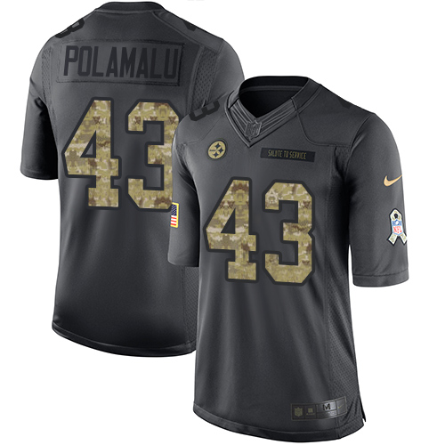 Men's Limited Troy Polamalu Nike Jersey Black - #43 2016 Salute to Service NFL Pittsburgh Steelers